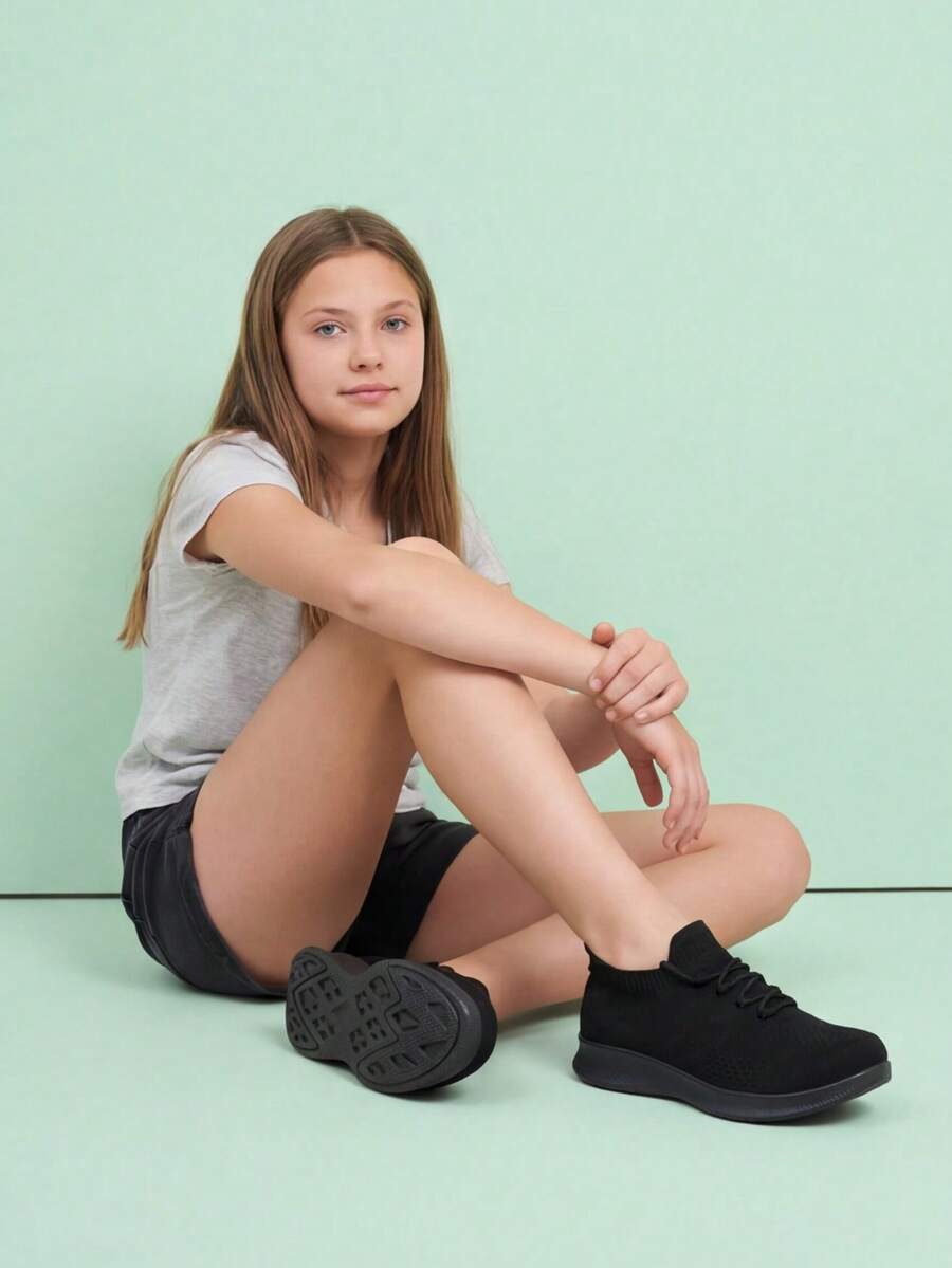 Children's Knit Lace-Up Casual Slip-On Shoes, Lightweight Breathable Dance Sneakers