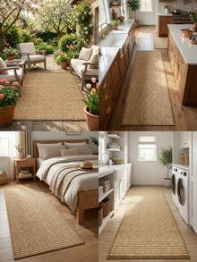 1 pieza Alfombra cuadrada de imitación de yute blanca y marrón. Resistente a los arañazos, lavable, ideal para propietarios de mascotas, adecuada para sala de estar, comedor, estudio, dormitorio y otras escenas, decoración del hogar versátil, de moda, nuevo lanzamiento - Multicolor - Ver 2