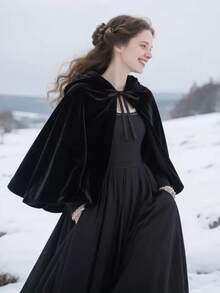 1pc Velvet Hooded Cape Suitable For Both Men And Women.Ideal Choice For A Witch. For Various Festival Performances Carnivals, Christmas, And Halloween - Black - View 7