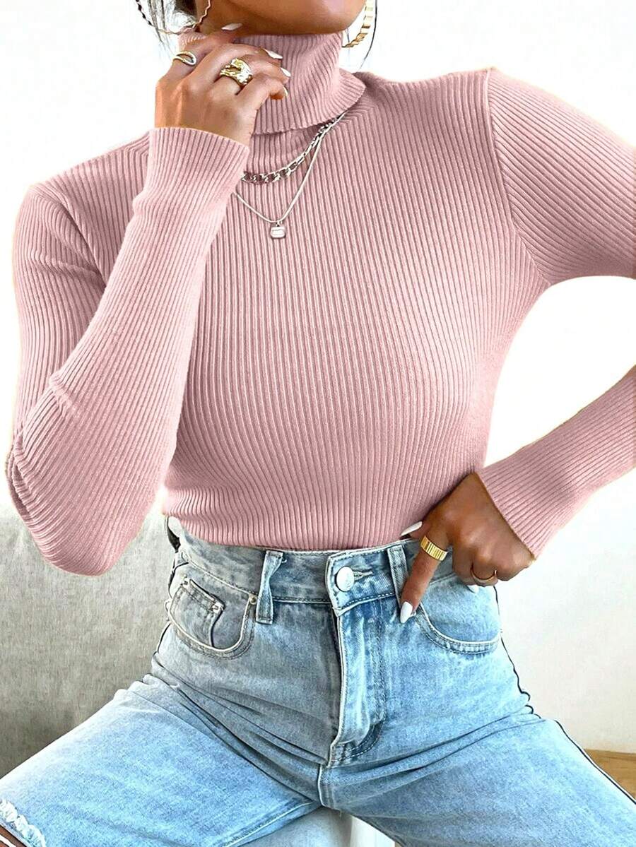 Women's Long Sleeve Knitted Sweater - Winter Style! - Màu Hồng baby - Xem 1