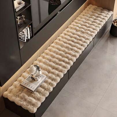 1 pieza Alfombra de peluche largo de piel de conejo sintética premium, adecuada para entrada, sala de estar, gabinete, soporte de TV, banco de zapatos, alféizar de ventana, mesita de noche, antideslizante y lavable, opciones de multicolor, mantel/alfombra decorativa, para uso en todas las estaciones