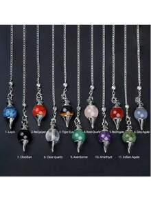 1pc Natural Crystal Agate Semi-Precious Stone Sphere Pendant, Detachable DIY 3 PiecesSet Chain Pendant - Pendants - View 2