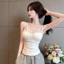 Lace Patchwork Padded Slim Fit Stretchy Versatile Camisole - White - View 2