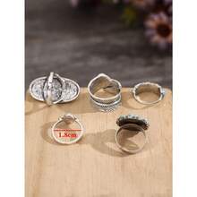 5pcs Vintage & Fashionable & Exquisite Bohemian Style Leaf, Flower, Geometric & Turquoise Ring Set For Women Western Jewelry Valentines,Mom,Mother,Mother's Day,Gift - 復古銀色 - 查看 4