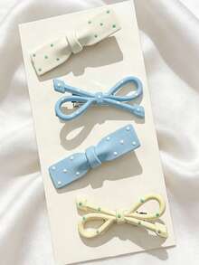 4pcs Cute Polka Dot Bow Hair Clips, Suitable For Bangs And Daily Makeup Styling (Style And Color Random) - Multicolor - View 6