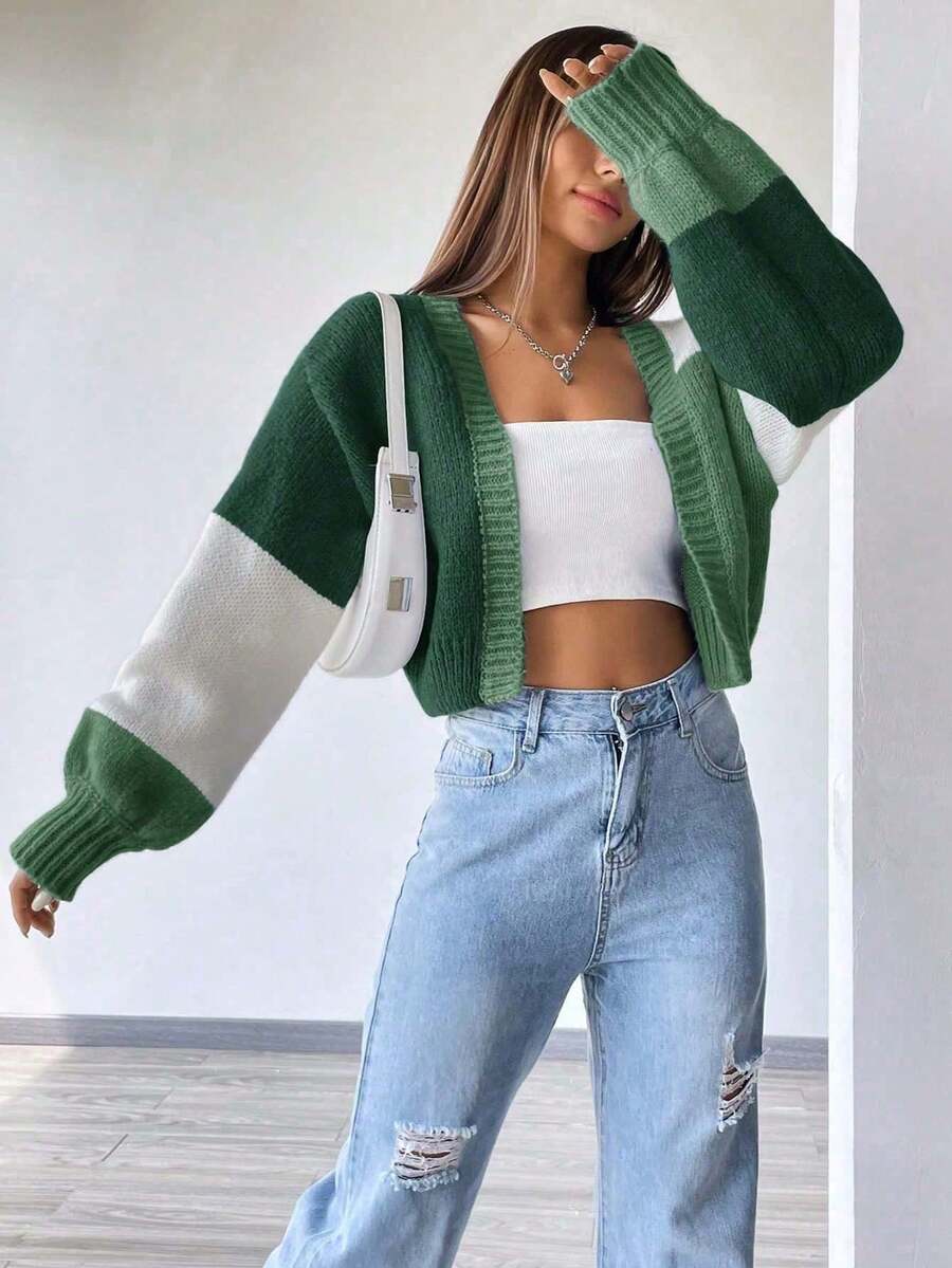Summer Lightweight Short Cardigan For Women, Comfortable Casual Open Front Knit Cardigan, Cozy Daily Outfit For Spring Autumn Leisure Dating And Short Trips - Green - View 1