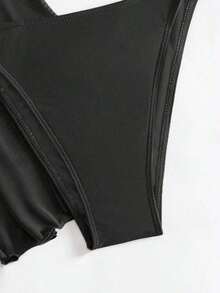 4pcs Sexy Solid Color Bikini Set With Sheer Cover-Up, Suitable For Vacation, Beach Party, Also Ideal For New Year And Valentine's Day, Exuding Elegance And Avant-Garde, Perfect Choice For Casual Women In Spring/Summer - 黑色 - 查看 6