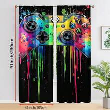 2 pezzi Tende colorate con stampa di arte di giochi - 100% fibra di poliestere lavabile in lavatrice, con motivi di controller di gioco colorati e effetti di spruzzi, decorazione per soggiorno e camera da letto in tutte le stagioni, stile moderno per casa con occhielli, tessuto, adatto per la privacy, 160 g/m² - Multicolore - 2 pezzi - Visualizzare 12