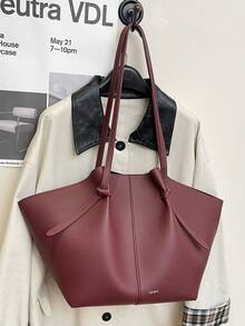 Dedoo Fashionable Large Capacity Trapezoid Design Lock Closure Women's Shoulder Bag, Luxury PU Leather Tote Handbag, High-Quality Underarm Bag - Red - View 5