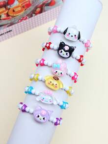 SANRIO 6件套可爱三丽鸥女孩星星串珠手链腕带饰品，适合节日派对、学校、生日礼物（女孩适用） - 彩色 - 查看 10