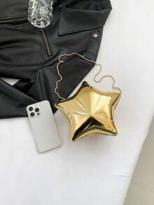 金星盒包，新款时尚闪亮休闲单肩斜挎包，女士 - 金色 - 查看 6