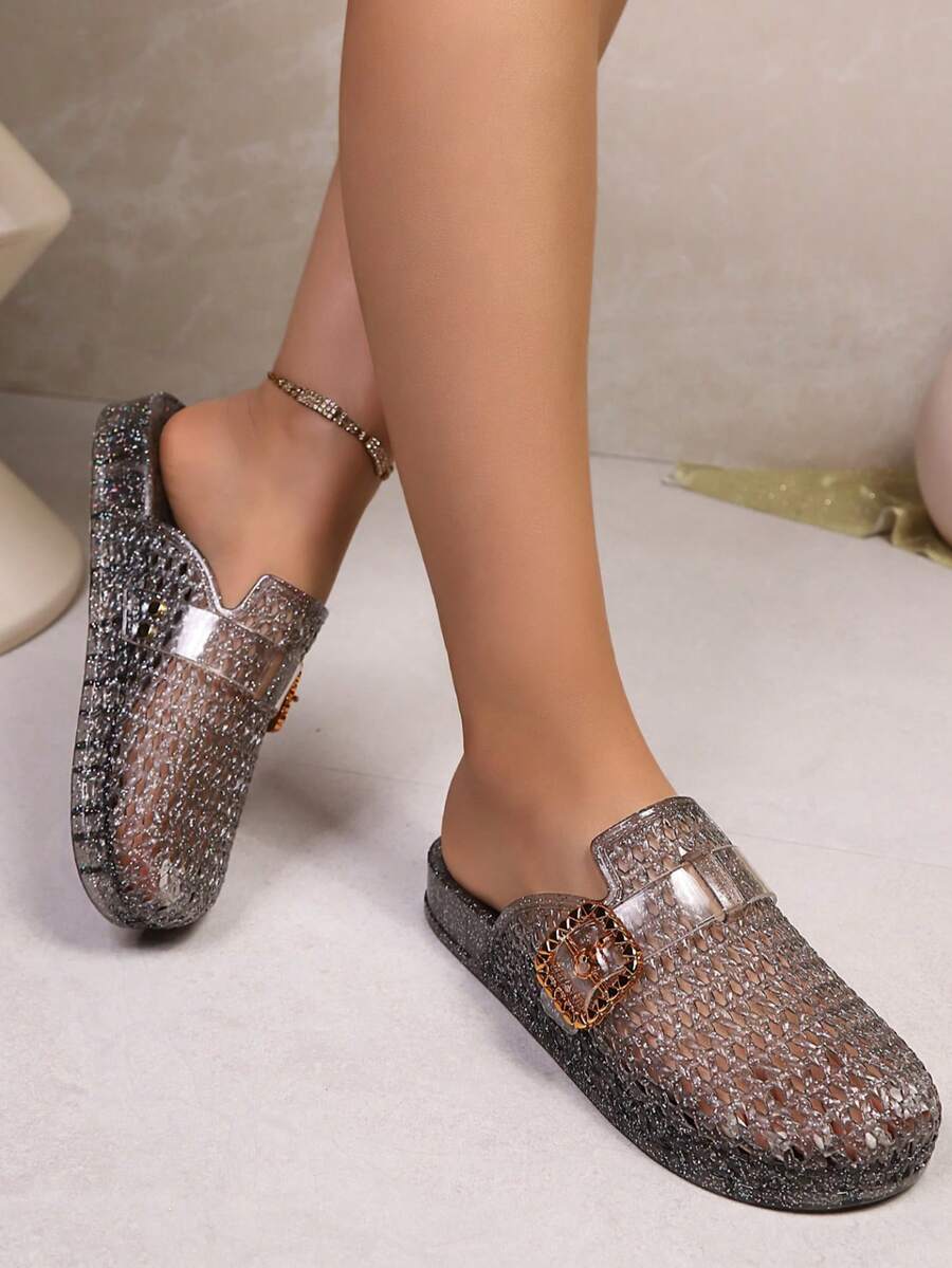 Women's Jelly Flat Slippers, Non-Slip Soft Transparent Jelly Material Beach, Summer Shoes, Jelly, Women's, Outdoor, Sandals