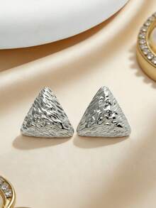 1对时尚不锈钢三角形耳环，优雅简约女士耳环，适合日常佩戴 - 銀色 - 查看 4