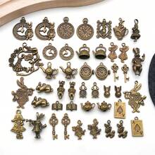 随机混装 44/45 件装 古银色/青铜色 爱丽丝梦游仙境主题茶会蒸汽朋克骷髅钥匙吊坠，适用于 DIY 首饰制作工艺品 - 愛麗絲 - 查看 2