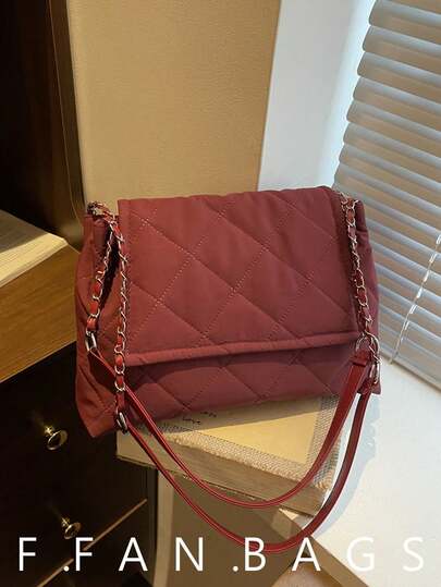 女士高端链条菱形单肩包，韩版时尚百搭大容量手提包，秋冬款