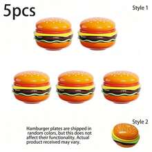 6pcs/Set Hamburger Stacking Tableware Set, Dipping Sauce Dishes, Sushi, Snack And Dessert Plates With Lids, Ideal For Picnics And Parties, Durable Plastic Plates, Burger Bun Tray - Multicolor - View 14