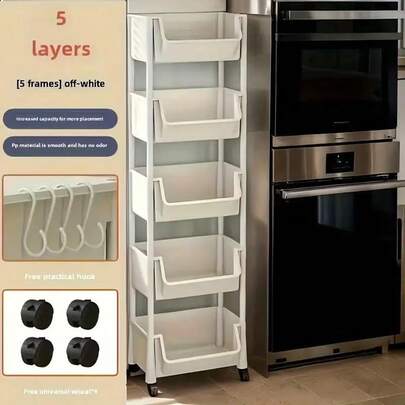 One 3/5-Tier Plastic Storage Rack, Heavy-Duty Multi-Functional Organizer Rack With 5 Tiers And Hooks, Space-Saving Floor-Standing Shelf Suitable For Kitchens, Entryways, And Homes - Can Hold Books, Shoes, Tableware, Cookware, Entryway Shelf, Open Shelf, Sturdy Structure, Shelf Unit, Suitable For Small Space Living, Multi-Tiered Shelf, Durable Structure, Shoe Rack, Book Lovers, Under-Bed Storage.