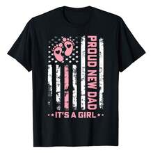 Proud New Dad New First Fathers Day American Flag T-Shirt Men's Crew Neck Short Sleeve T-Shirt - Classic Fit Basic Tee For Casual Daily Wear & Work - Black - View 1