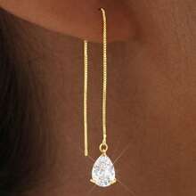 925 Sterling Silver Earrings With Elegant Teardrop-Shaped Pendants, Set With Cubic Zirconia And Plated In 18K Gold. - Vàng - Xem 1