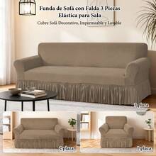 3 Piezas Fundas de Sofá Universales con Falda (1, 2 y 3 Plazas),Cubre Sofá Estilo Elegante y Acogedor,Cubre Sillones para Sala,Cubre Patas y Parte Inferior para Renovar Sofás Antiguos,Tela Transpirable con Caída Natural,Protector de Muebles para Sala y Hogar Ideal para Familias y Mascotas-Capuchino - Capuchino - Ver 4