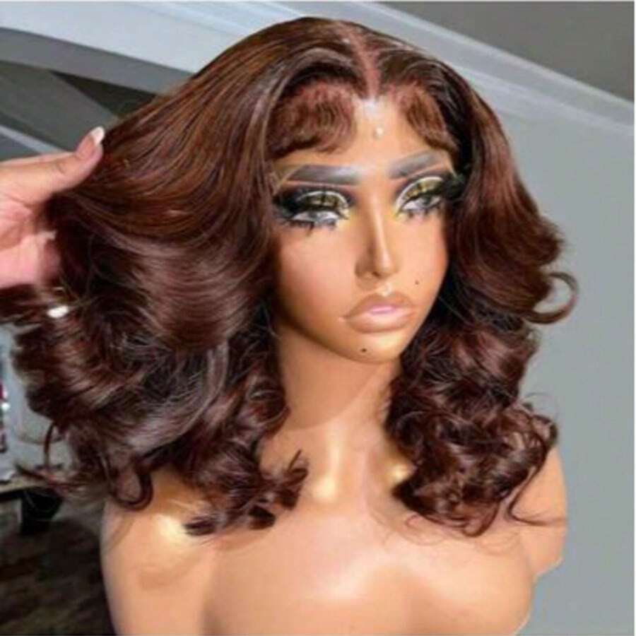 10-36 Inch 180% Density 13x4 Human Blended Hair Lace Front Wigs Brown Lace Front Wigs Human Blended Hair Pre Plucked Body Wave Glueless Wigs Human Blended Hair For - Brown - View 1
