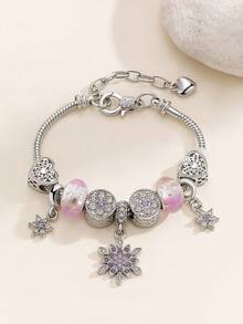 一套时尚个性化心形钻石串珠配饰，蝴蝶灯笼珠，DIY铜手链，优雅女士饰品 - 玫瑰金 - 查看 6