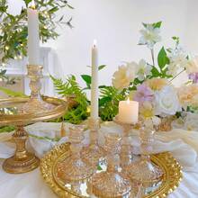 12 Pack Glass Candlestick Holder, 4" H Stripe/Dimond Crystal Candle Holders, Crystal Decorative Candle Stand, Clear/Amber Taper Candle Holders Bulk For Table Centerpiece Decor, Valentine's Day, Wedding, Dining Party, Gift - Amber Dimond - 查看 4