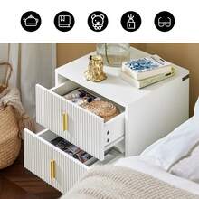 SoBuy FBT115-W 床头柜带 2 个抽屉，适用于弹簧床、沙发桌、边桌、电话桌、床头柜，白色 宽 x 高 x 深约：40 X 47 X 40 厘米