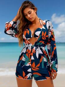 High Stretch Women Bikini Sets Tummy Control Swimsuit Push Up Underwire Top High Waisted Bottom Bathing Suit Quick Dry UV Protection Swimwear For Beach Holiday Surfing Yoga - 寶藍色 - 查看 2
