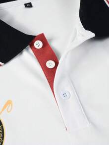 1pc Men's Casual Color Block Printed Short Sleeve Polo Shirt - Red - View 5
