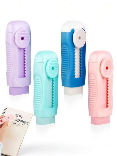4pcs Sliding & Expandable Erasers, Cute & Soft Large Pencil Erasers Suitable For Students, Children, School, Office, Home, 4 Colors (Green, Pink, Purple, Blue)