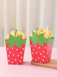 10个草莓造型纸质爆米花盒，爆米花杯，草莓主题生日派对一次性食品容器，薯条盒，零食盒，一周岁生日派对用品，草莓主题派对装饰，新生儿派对装饰，女孩生日派对装饰，迎婴派对装饰，性别揭晓派对装饰，烘焙包装，礼品盒，桌面装饰 - 異形草莓 - 查看 1