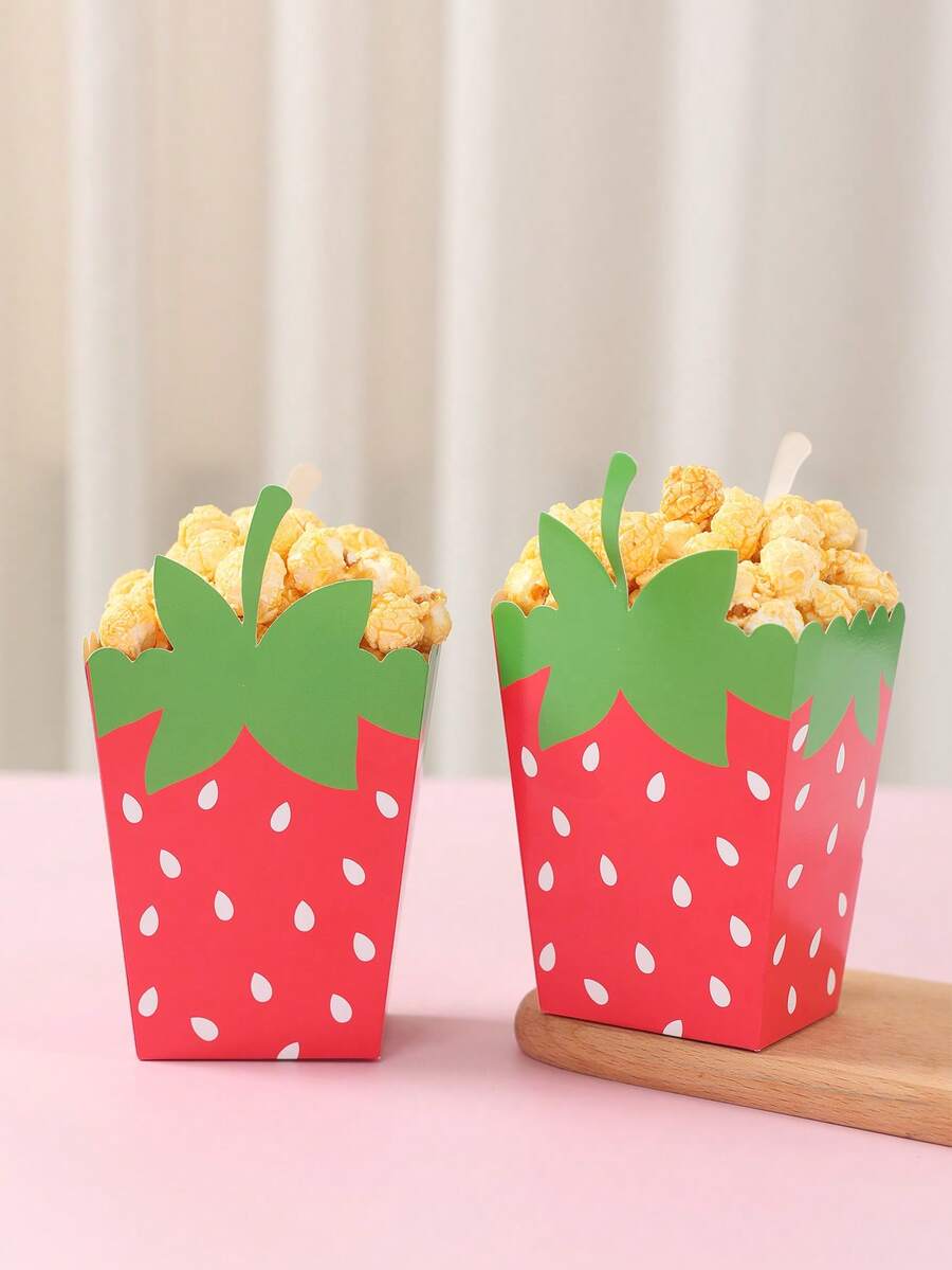 10个草莓造型纸质爆米花盒，爆米花杯，草莓主题生日派对一次性食品容器，薯条盒，零食盒，一周岁生日派对用品，草莓主题派对装饰，新生儿派对装饰，女孩生日派对装饰，迎婴派对装饰，性别揭晓派对装饰，烘焙包装，礼品盒，桌面装饰 - 異形草莓 - 查看 1
