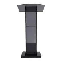 Acrylic Podium Stand, Floor Standing Portable Pulpits With Storage Shelf Black - Black - View 10