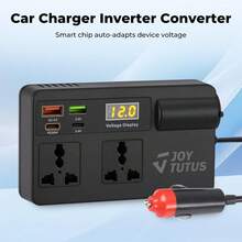 ジョイタトゥス 車用トラックインバーター 12V 24V から 220V スマートチップ QC3.0 急速充電 ノートパソコン タブレット & スマートフォン用 USBポート付き ワイヤレスカープレイアダプター - 黒 - チェックする 3