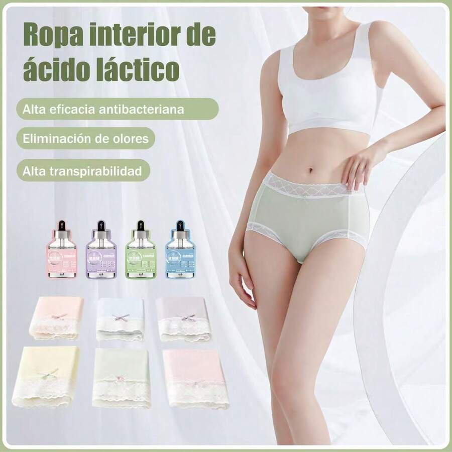 Pack de 7 calzoncillos de uso diario para mujer: sin costuras, invisibles, transpirables, cómodos y suaves, ropa interior de belleza, con esencia de ácido hialurónico, hidratantes, superelásticos, aptos para 40-90 kg. - Multicolor - Ver 1