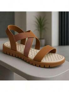 Kit 2 Pares Sandália Feminina Confortável Ortopédica Massageadora Papete Para Esporão Anatômica Leve Macia - Caramelo - Visão 6