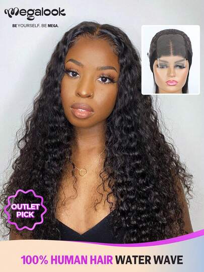 MEGALOOK 4x4 Lace Water Wave 100% Human Hair Transparent Lace Closure 8-30inch Long Wig Bob Wig Natural Color - Natural Looking Daily Use Office Ready Corpse Bride Halloween Vibes Party Style Y2K Baddie Vacation Outfits Outdoor Cosplay Campus School Holiday Christmas Part Wedding Festival Ready For Women
