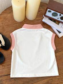 Cute Bear Pattern Sleeveless Polo Shirt Girls Set, Suitable For Girls To Wear In Spring And Summer - Multicolor - View 3