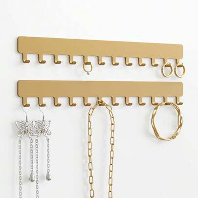 Self-Adhesive Wall Mount Jewelry Organizer, 2 Packs Gold Necklace & Jewelry Holder - Space Saving Hanging Display