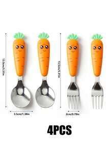 1pc/1set/4pcs Carrot Shaped Stainless Steel Cutlery Set, 2pcs,Kitchen,Christmas Gift,School Supplies