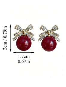 1对时尚复古奢华小众水钻蝴蝶结仿珍珠耳钉，适合少女、情人节、日常佩戴、节日佩戴 - 蝴蝶結珍珠 - 查看 5