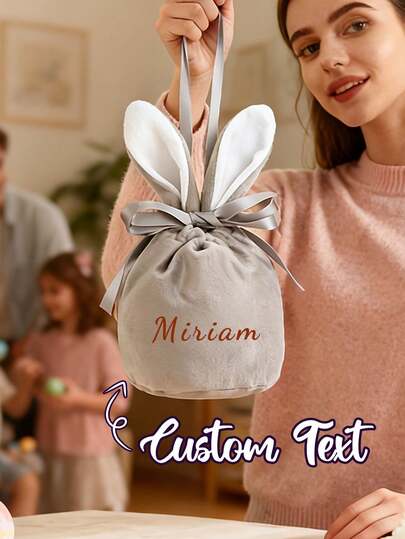 Custom Drawstring Bag, Personalized Text, Candy Bag, Drawstring Bag, Storage Bag, Personalized Easter Bunny Bag, For Candy, Cookies, Jewelry, Etc. Practical And Reusable, Home Decoration, Suitable For Easter, Parties, Birthdays, Etc. Customized Gift, Valentine's Day Gift, Easter Gift, Birthday Gift, Anniversary Gift, Etc.Gifts For Family, Partner, And Good Friends.