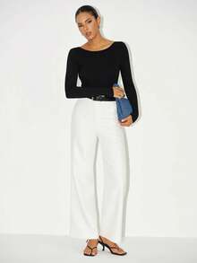 Sexy & Fashionable Backless Round Neck Long Sleeve Bodysuit, Versatile & Fitted, New For Spring/Autumn - Black - View 5