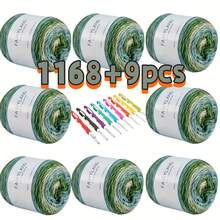 NIMBUSKNIT 9/17 Pieces/Box, 8 Pieces Of Colored Cotton Yarn + 9 Pieces Of Crochet Hooks, 60% Cotton, 30% Acrylic, 10% Wool, For DIY Knitting And Crochet Sweaters And Scarves, Gradient Cake-Dyed Medium-Weight Pure Cotton Yarn + A Full-Size Crochet Hook Set, Handmade Knitting Scarf Yarn DIY Material Pack (800g+150g), Halloween, Wedding Decorations, Guest Handmade Gifts, Beginner-Friendly Crochet Tool Kit For Scholars, Christmas Gift Crochet Accessories And Supplies - A49 - 查看 35