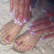 New 48-Piece Sweet Cool Leopard Print French 3D Flower Gradient Set Square Fake Nails Factory Finished Hot - XXS186 - Xem 2