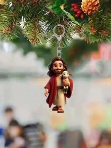 2D Acrylic Flat Keychain, Religious Belief Theme, Spiritual Theme With Cute Lamb Pattern Flat Acrylic Keychain, Adding Meaningful And Fashionable Embellishment To Keys - Multicolor - View 7