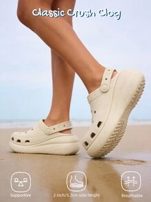 Crocs 男女通用蓬松木屐休闲运动凉鞋，舒适的室内/室外沙滩拖鞋，款式编号：207521-2Y2