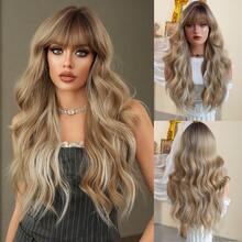 7JHH WIGS Blonde Wig With Bangs Dark Roots Loose Long Wavy Wig Mixed Highlights Gray Hair, Heat-Resistant Synthetic Fiber Hair For Women Daily Wear, Cosplay & Music Festival Party Rave Use 26 Inch - Gray Highlight - View 13