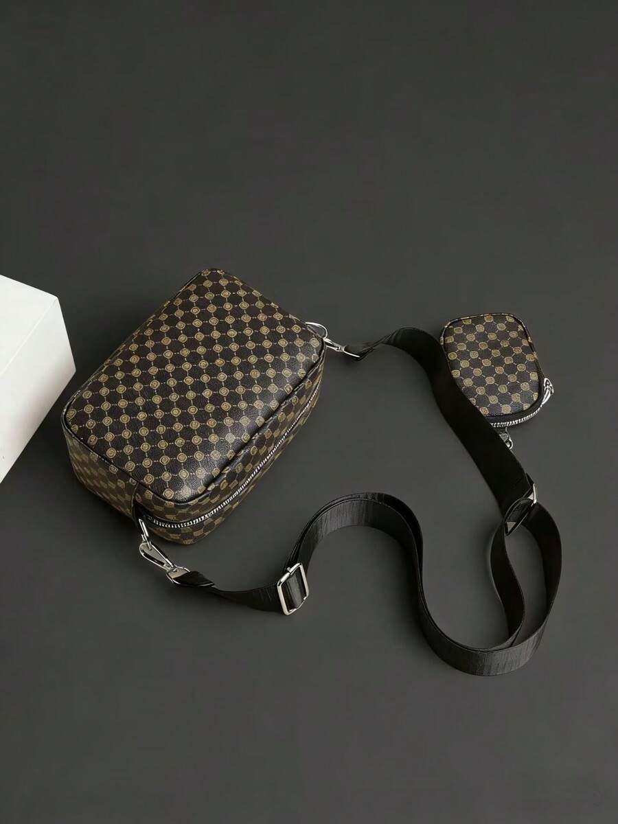 2pcs/Set Men's Mini Crossbody Bag & Key Pouch - Rust Brown - View 1